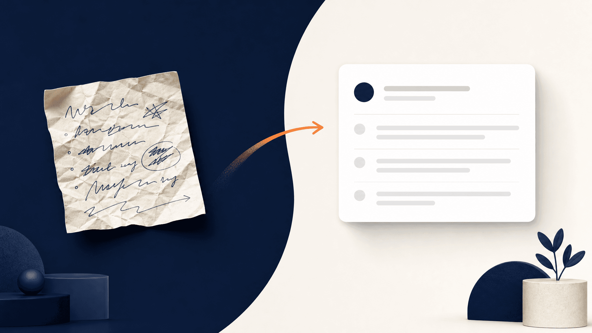 A rough handwritten note transforming into a clean, structured message